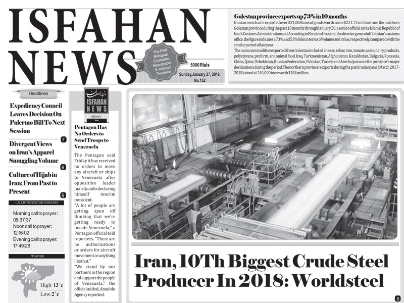 Iran, 10Th Biggest Crude Steel Producer In 2018: Worldsteel